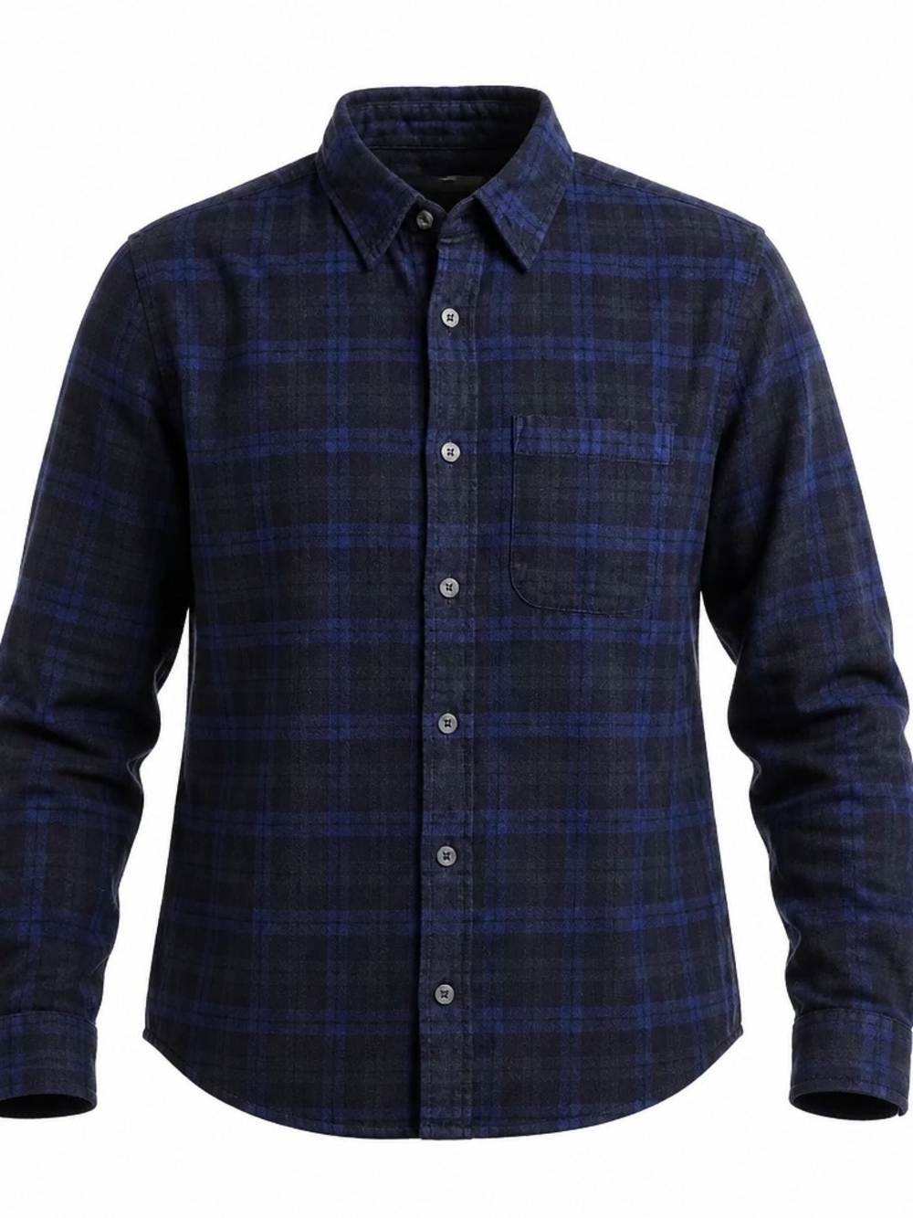 Club Monaco Men's XS Slim Fit Navy Blue Black Plaid Cotton Button Down Shirt